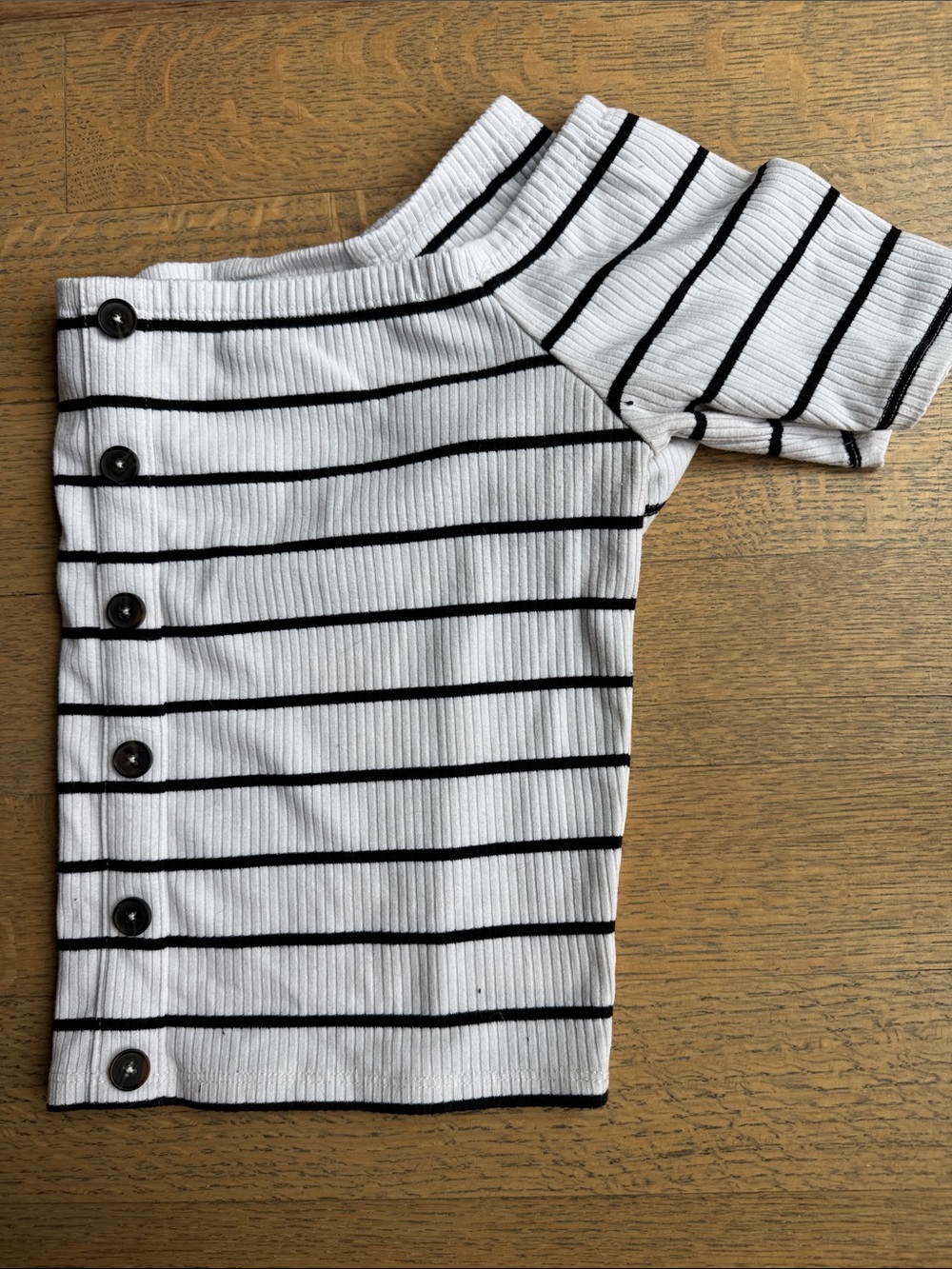 Express White and Black Striped Off-Shoulder Kids Tee